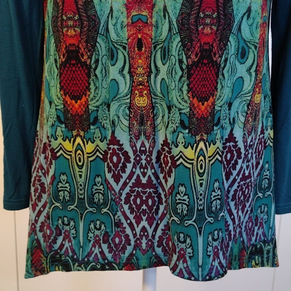 VTG Turquoise Multimedia Patchwork Long Sleeve Fa… - image 13